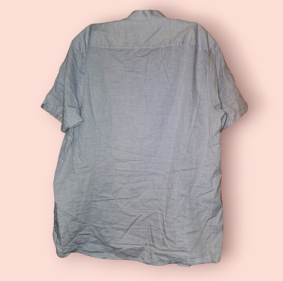 Ted Baker Grandad Collar Short-Sleeve Shirt Light Blue Casual Mens Cotton Linen - Picture 2 of 3